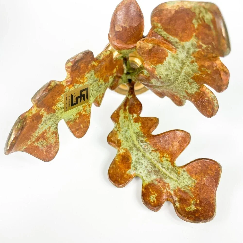 CS Arte Firenze Cast Bronze Oak Branches with Leaves And Acorns Candleholders